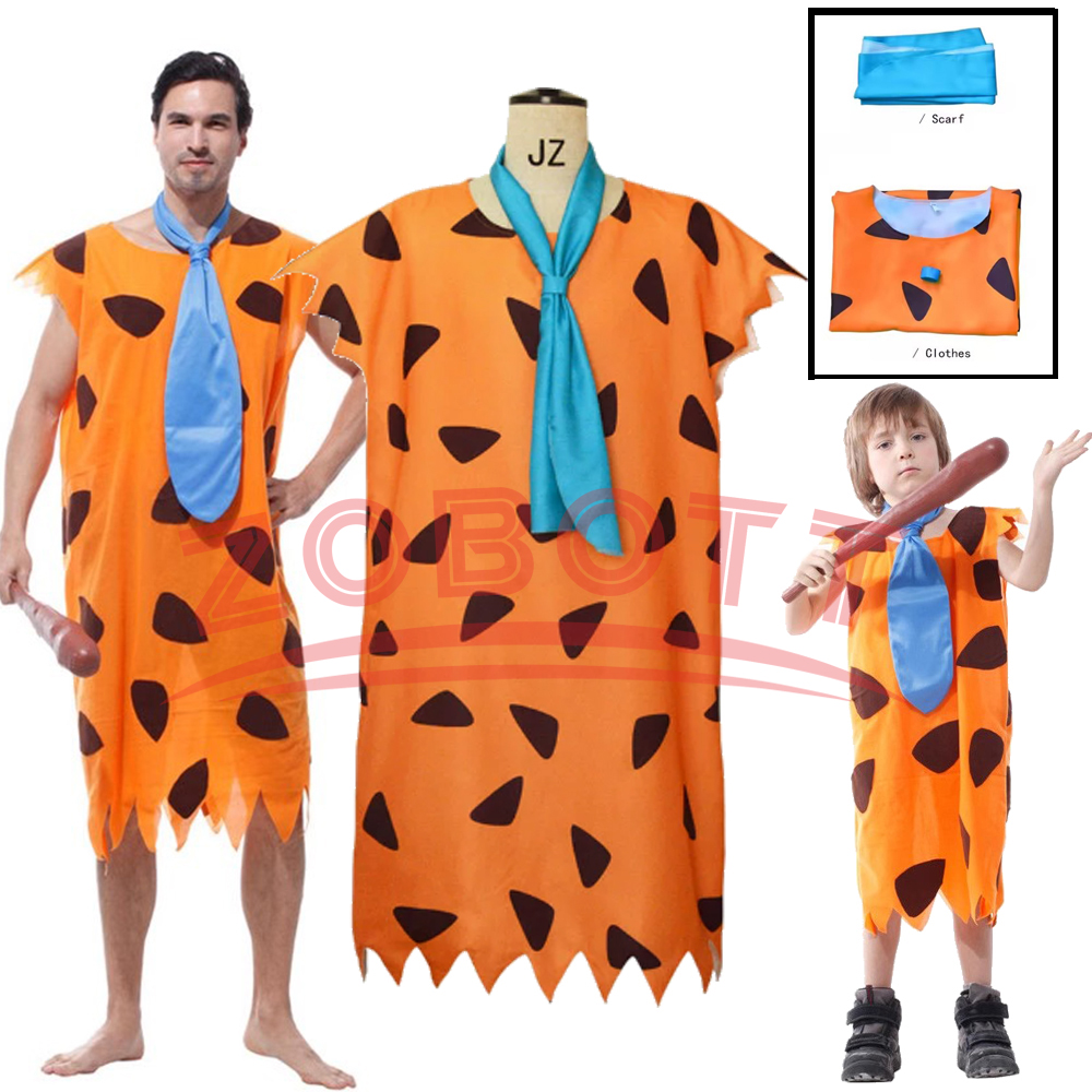 The Flinstones Fred Cosplay Costume American Animated Flintstones Anime Cosplay Costume Boy Girl Dress Scarf Halloween
