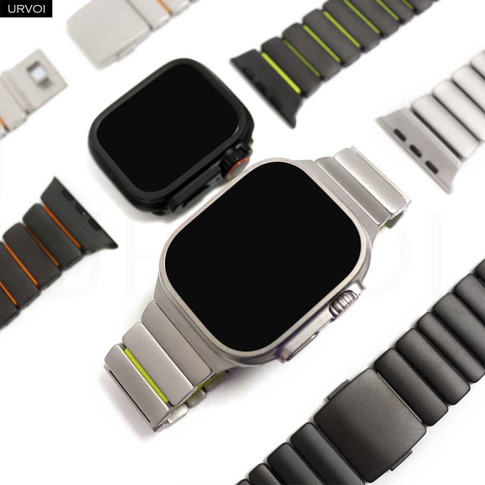 URVOI Stratos Band for Apple Watch Ultra 3 2 Series 11 10 9 8 SE3 Titanium Silicone Strap Magnet clasp bracelet DLC coating 49mm