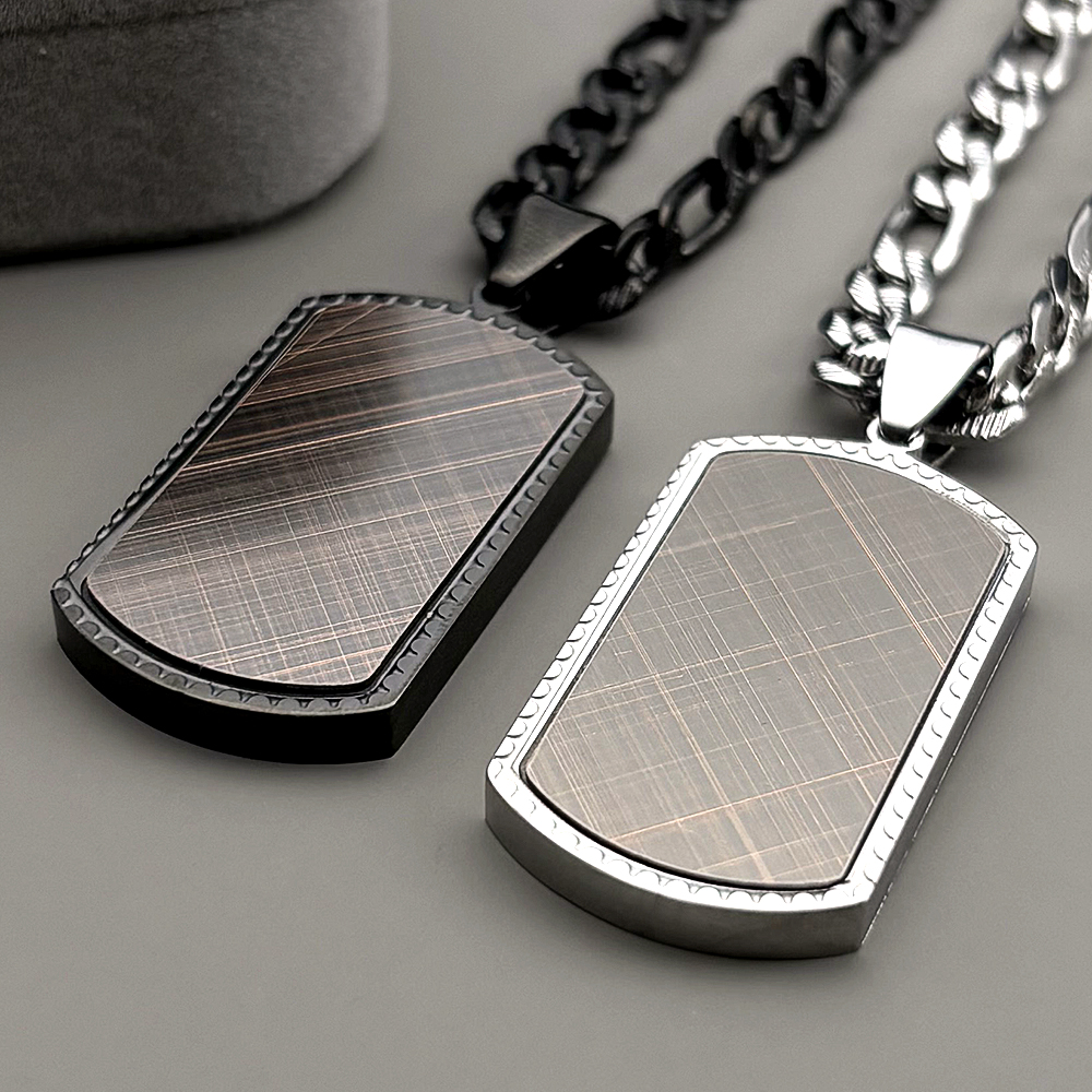 Classic Stainless Steel Dog Tag Square Pendant Necklace for Men Boyfriend Black Silver Color Hip Hop Cuba Chain Jewelry pen gpt