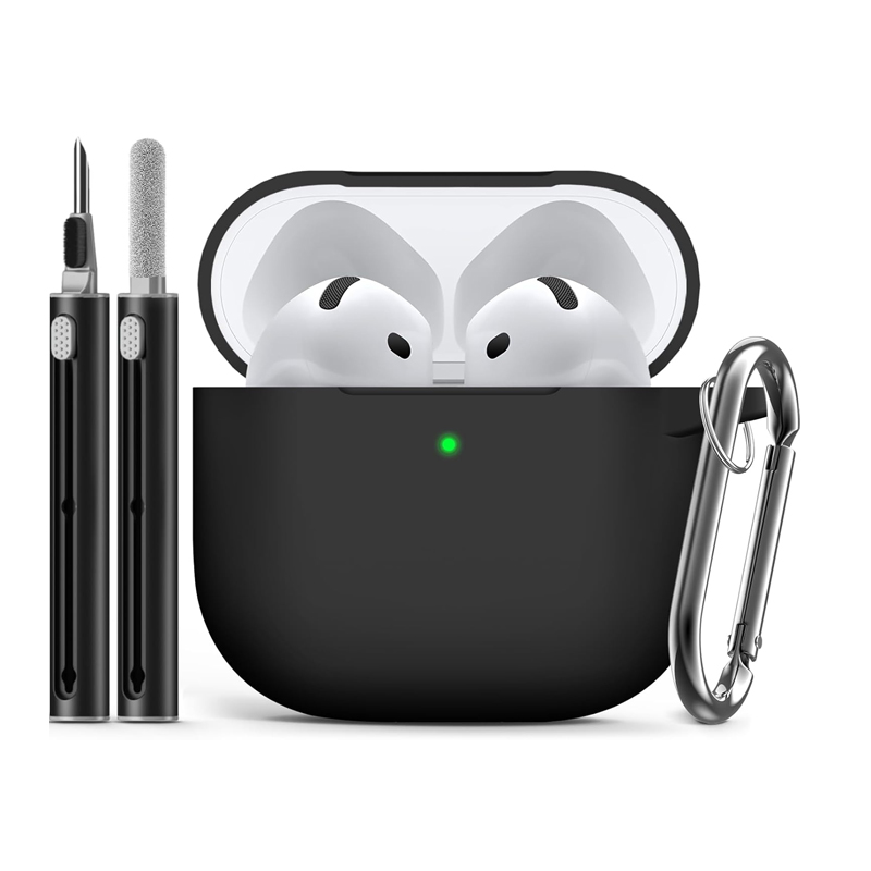 Silicone Soft Wireless BT Earphones Case Protective Cover Shockproof Earbud Case Cover with Carabiner for AirPods 4 (2024)