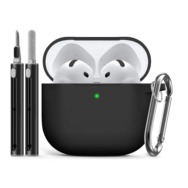 Silicone Soft Wireless BT Earphones Case Protective Cover Shockproof Earbud Case Cover with Carabiner for AirPods 4 (2024)