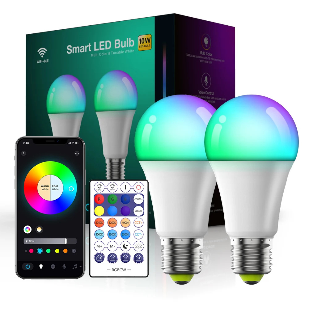 1/2PCS 10W E27/E26/B22 Smart Light Bulbs RGB E27 Led Bulb 190-240V Smart Home Lamp Works With Alexa Home Smartthings lightify