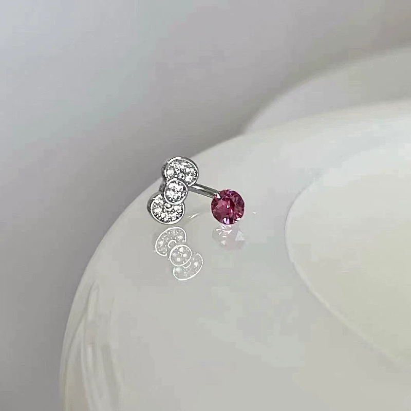 1 piece of sweet and chic KT cat bow-shaped hoop ear stud, delicate and luxurious titanium steel 1.2mm thick unique and niche de