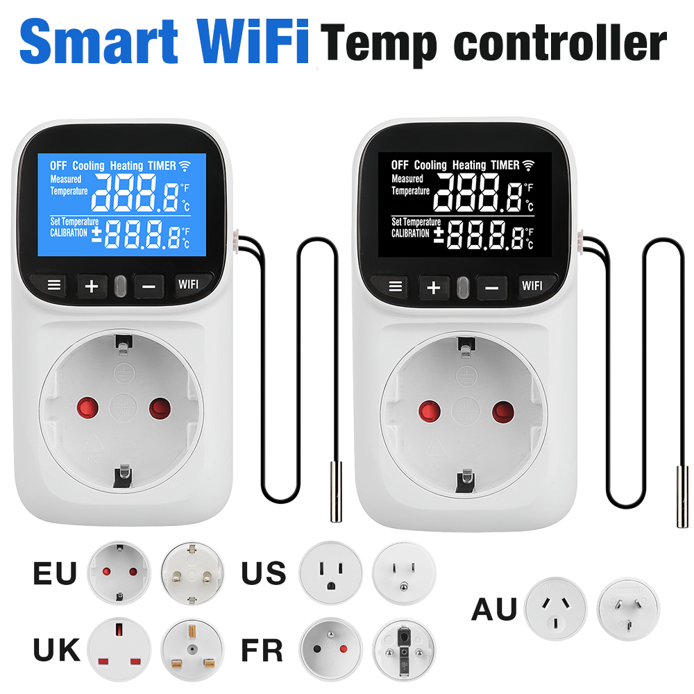 Tuya WiFi Thermostat Switch EU US UK FR AU Plug Temperature Controller Socket AC110-240V Timer Outlet LCD Thermometer Regulator