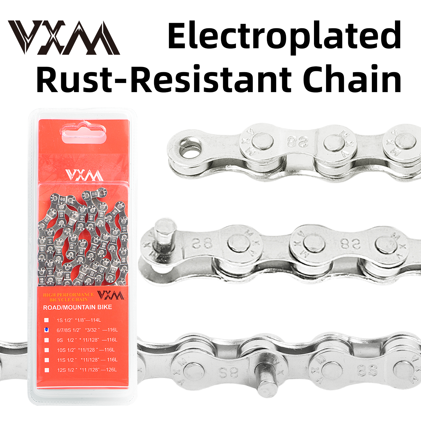 VXM Bike Chain Anti-Rust High Performance 8 Speed Compatibility High-Strength Bicycle Chain With Quick Link Durable Parts