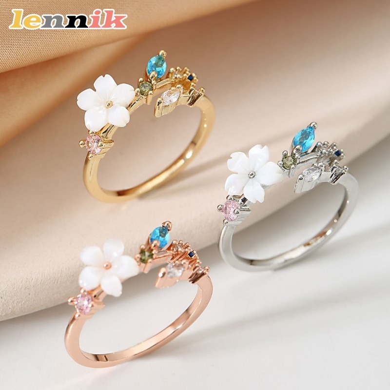 LENNIK New Personalized and Fashionable Flower Opening Ring for Women with Micro Inlaid Zircon Sweet Jewelry Design, Niche Ring