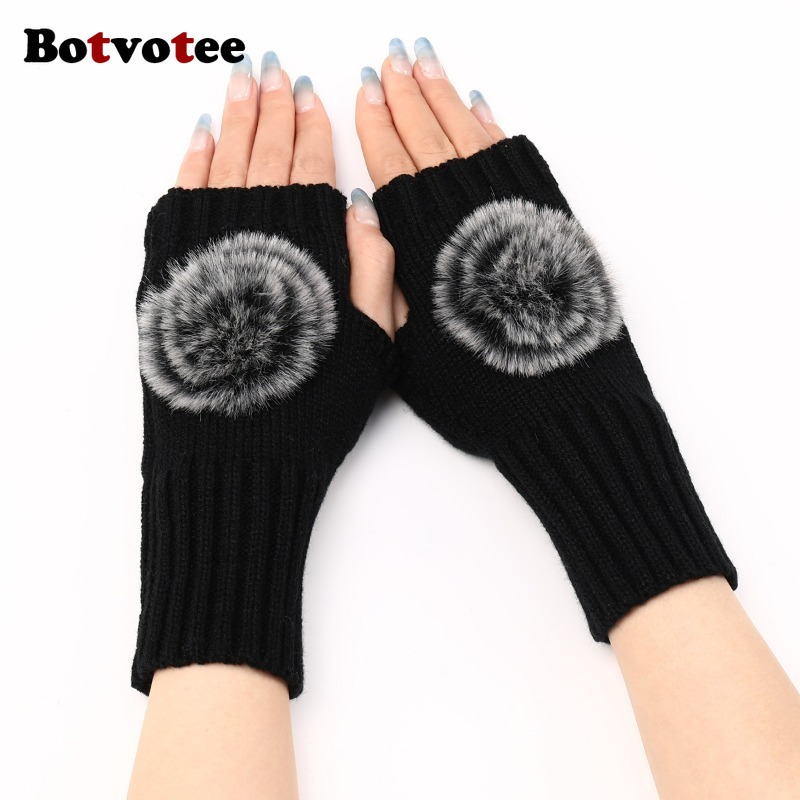 Botvotee Sleeves for Women Y2k Accessories Fingerless Gloves Arm Warmers Winter Black White Cute Knit Fashion Hands Free Gloves