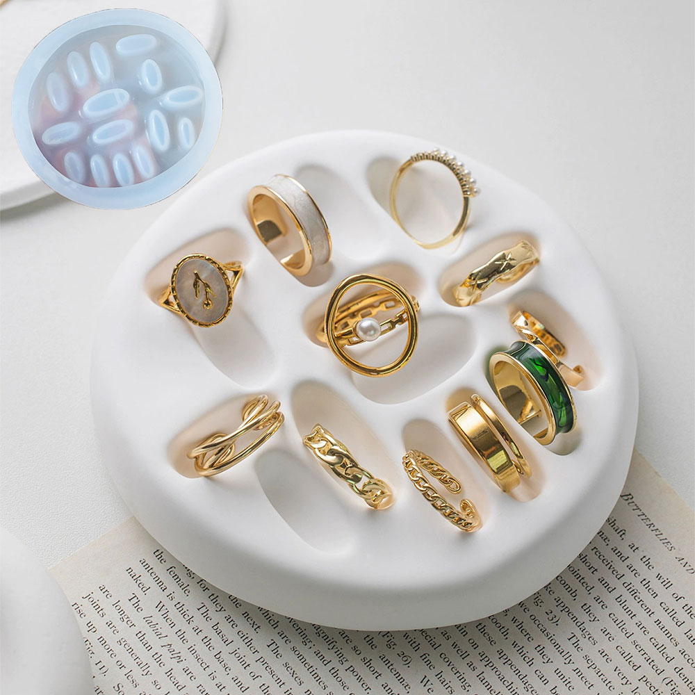 Ring Storage Tray Plaster Mold Heart Shaped Square Jewelry Storage Dish Concrete Mold Oval Ring Display Stand Silicone Mold