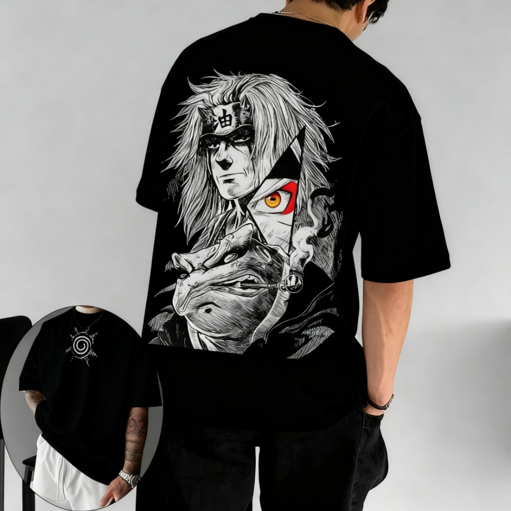 Naruto Men's T-shirt Jiraiya Summer and Autumn Anime Boys' Children's Wear Short-sleeved Retro Harajuku Style Parent-child Wear