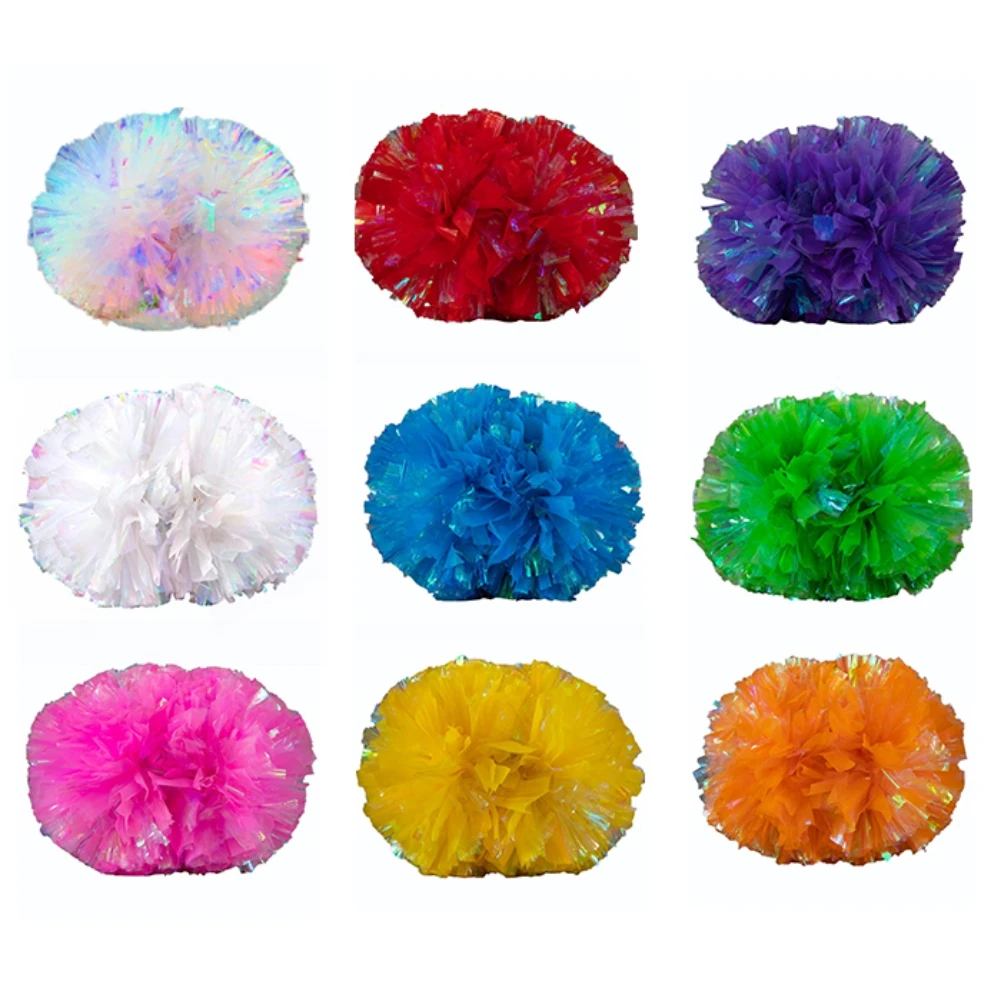 1PC Flower Ball Cheerleader Pom Poms Flower Ball Handle Rainbow Colorful Cheerleading Refueling Props