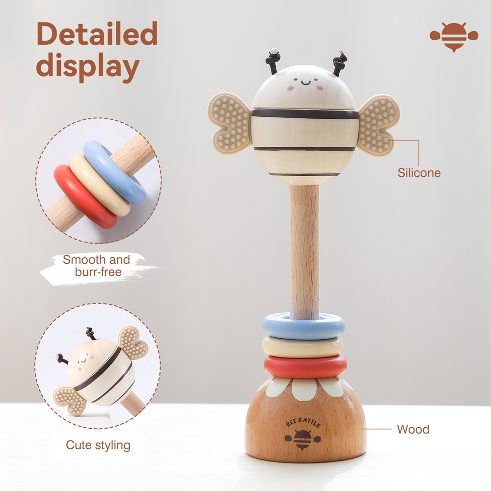 Wooden Cartoon Bee Ringing Toy Musical Instruments Montessori Music 0 12 Months Toys Kids Early Educational Wooden Instruments
