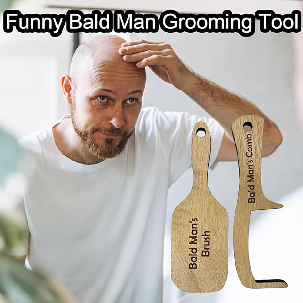 Bald Man Brush Funny Wooden Hairless Toothless Comb Buffer Bold Head Polish Shiner Hair Brush Novelty Fun Baldys
