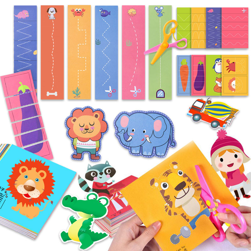 49-91pcs Learn Scissor Skills Cut Paper Craft Toys Safety Scissors Preschool Cutting Practice Activity Book Toddlers Kids s