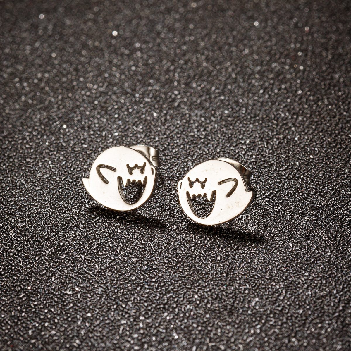 Stainless Steel Cute Cartoon Earrings Stud Black Earrings Minimalist Monster Ghost Earrings Small Animal Halloween Jewelry Gift