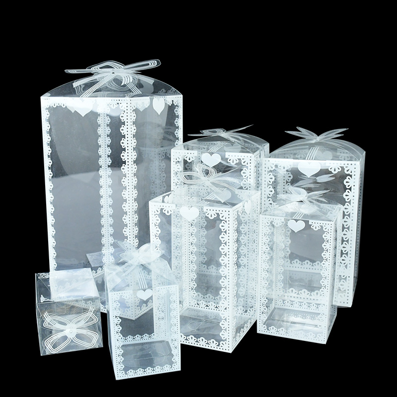 5 Pcs Creative White Lace Clear PVC Box Packing Model Toys Souvenir Chocolate Candy Transparent Window Cake Box