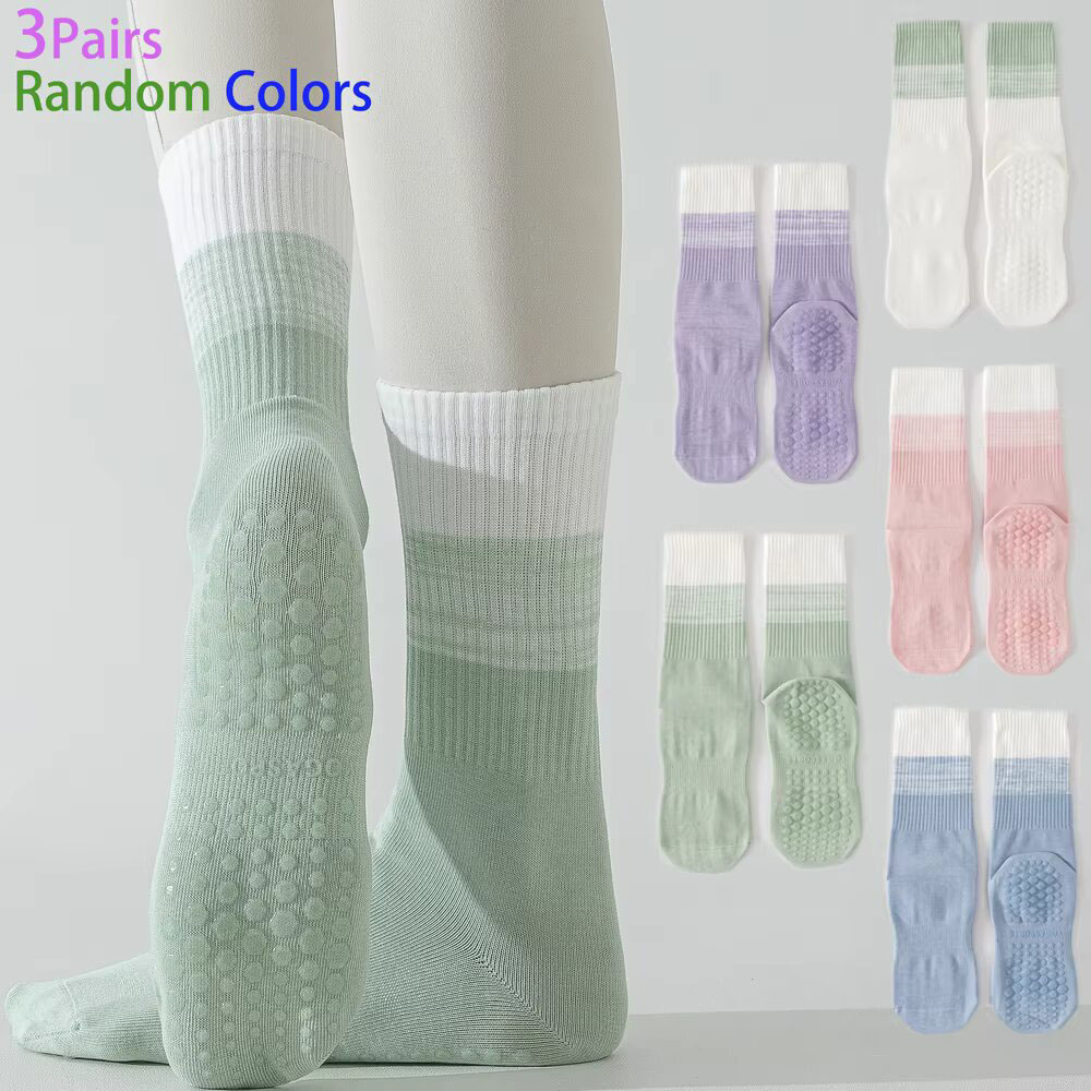 1/3 Pairs Cotton ANTI SLIP Breathable Mid Calf Yoga Socks Sports Socks Pilates Socks Dance Fitness Training Women Sock EU36-40