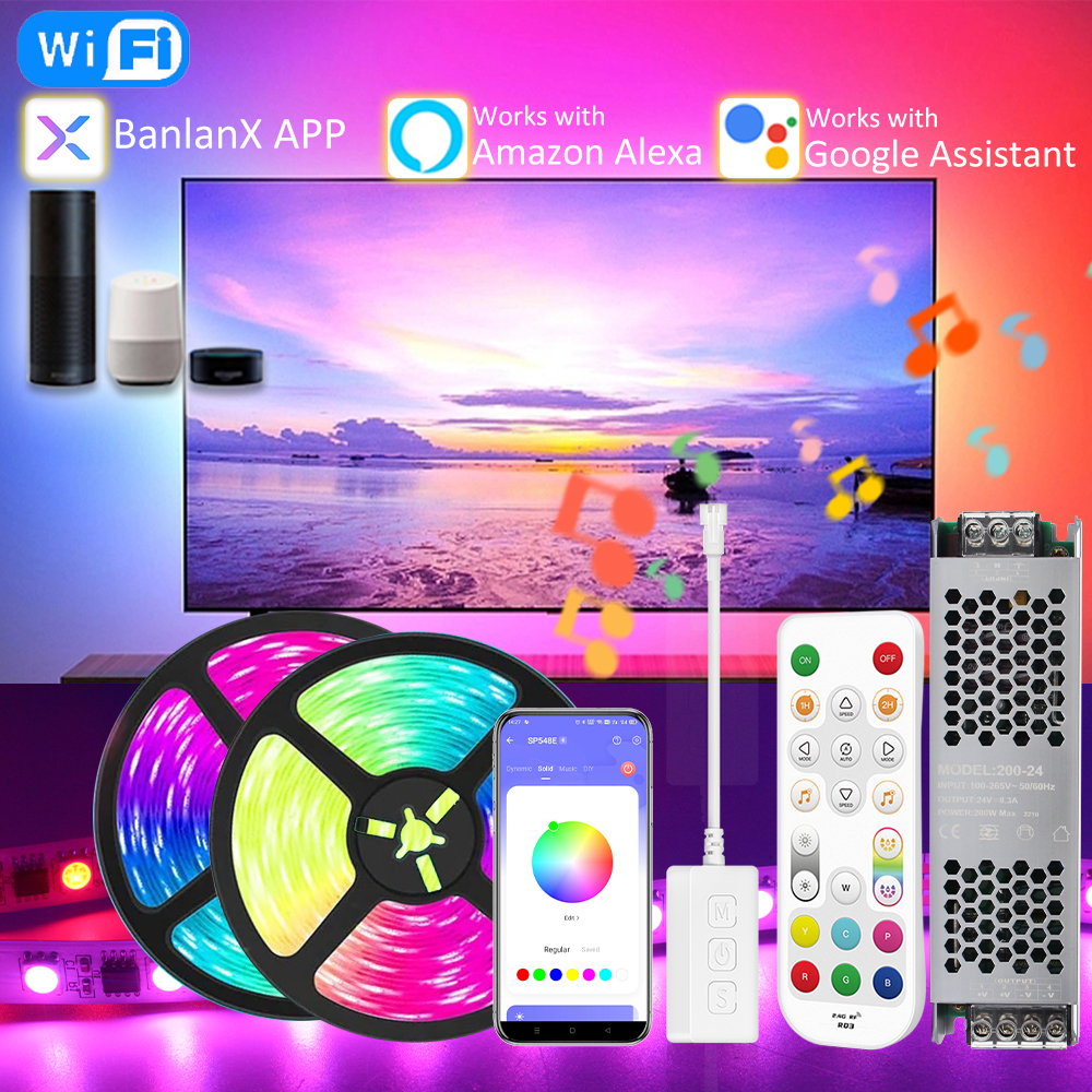 WS2811 RGBIC LED Pixel Light Strips 24V 5M 10M 15M 20M Smart Wifi Alexa Voice Control Addressable 5050 Flex LED Tape Ribbon Lamp