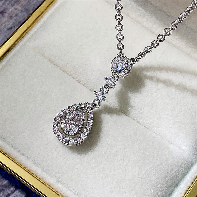 Huitan Newly Designed Wedding Accessories Women's Pendant Necklace with Brilliant CZ Temperament Sweet Bridal Marriage Jewelry