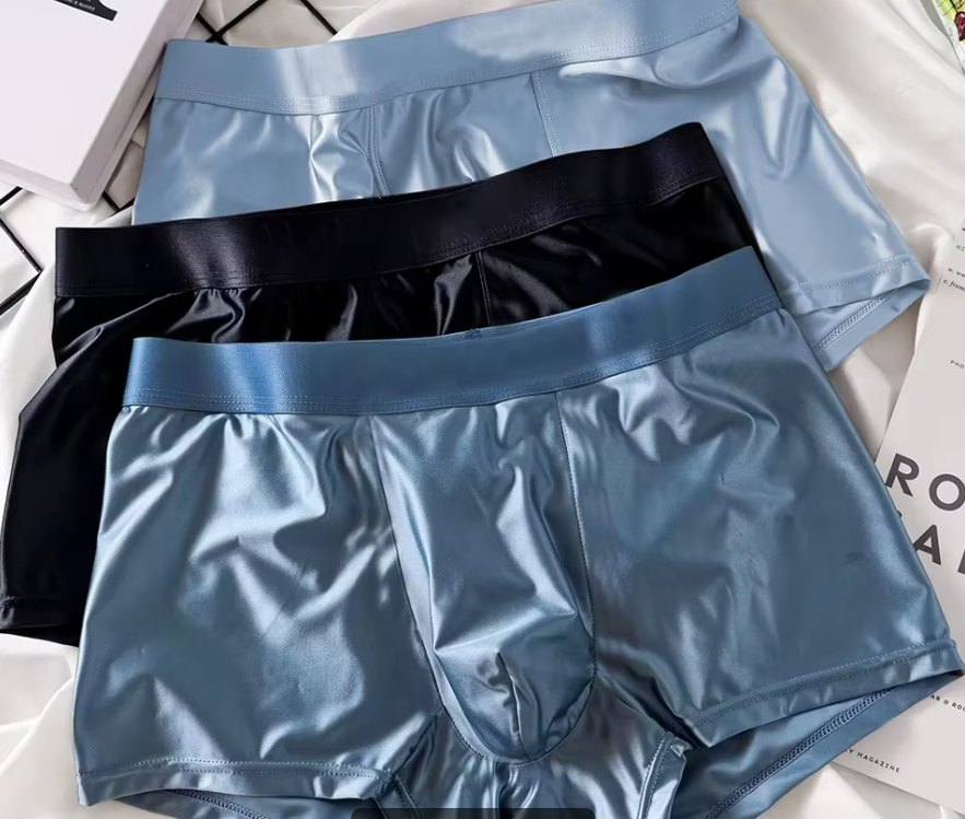 3pcs Luxury Ice Silk Satin Boxer Shorts Summer Cool Solid Color Men's Underwear Breathable and Comfortable Men's Flat Pants