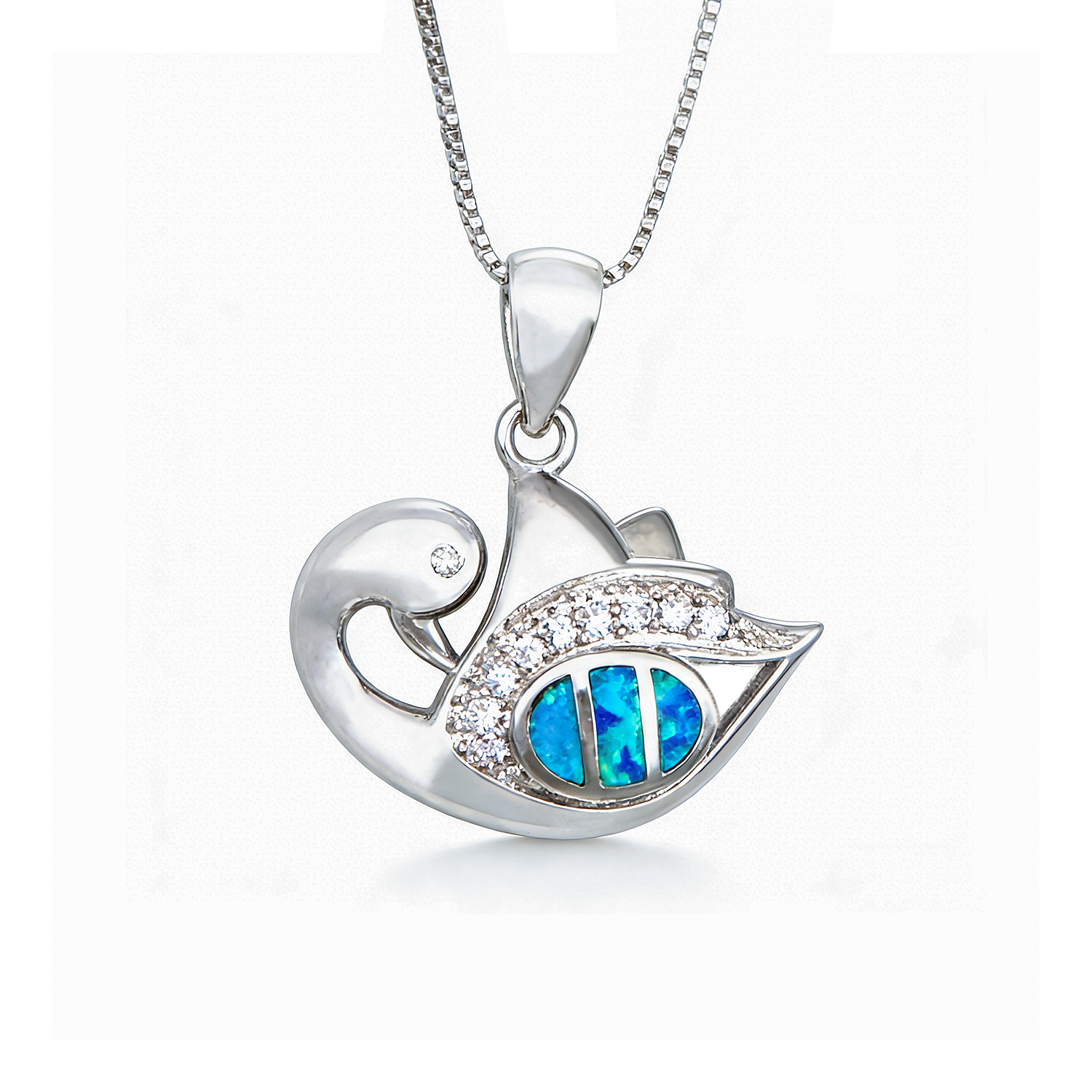 Valentine‘s Day Festival Gift,Elegant Swan Pendant Necklace,Blue Opal Wings with Sparkling CZ,White K Plated Romantic Jewelry