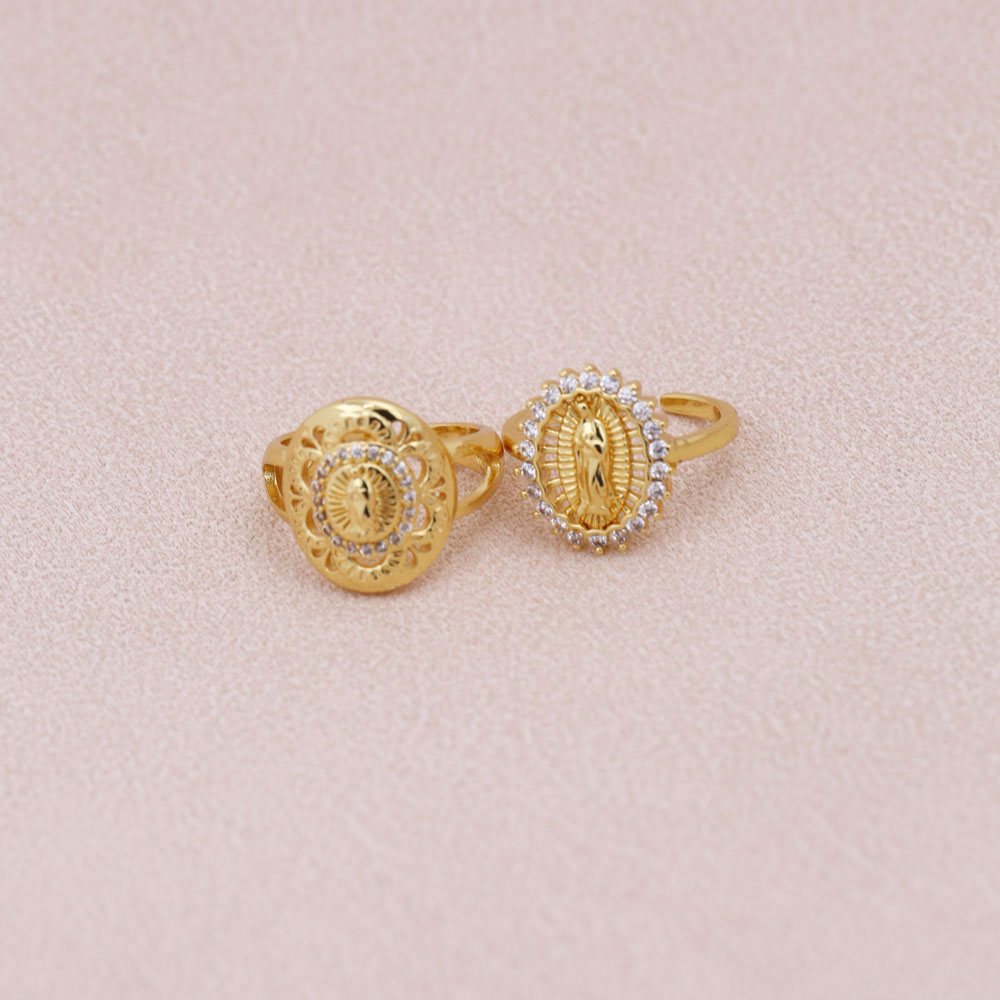 Fashion Luxury Plated Gold Copper Rounnd Shape White Zircon Virgin Mary Opening Adjustable Rings Women Best Jewelry