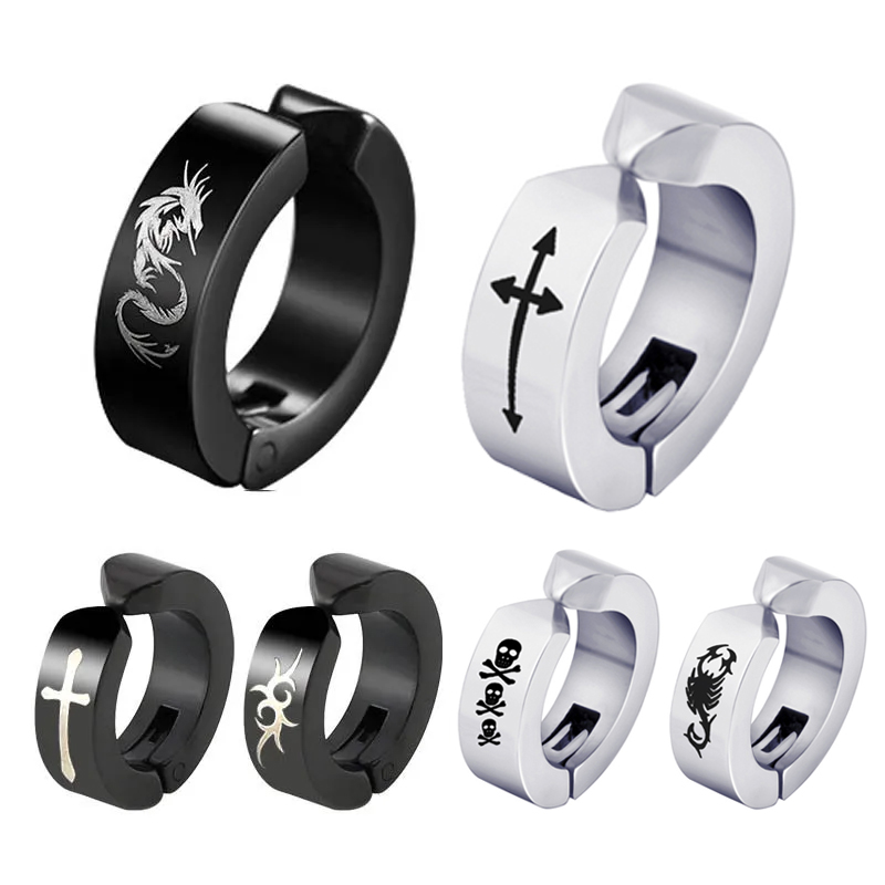 Classic Cross Stainless Steel Clip Earrings for Women Fashion Punk Men No Ear Hole Cuff Piercing Jewelry 2pcs