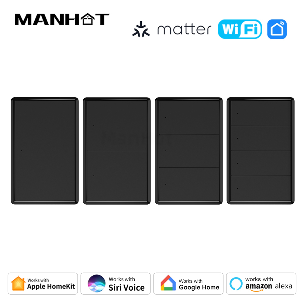 Manhot Matter Tuya WiFi Smart Switch Push Button Light Switch US Standard Switch Control With HomeKit APP Siri Vioce Control lightify