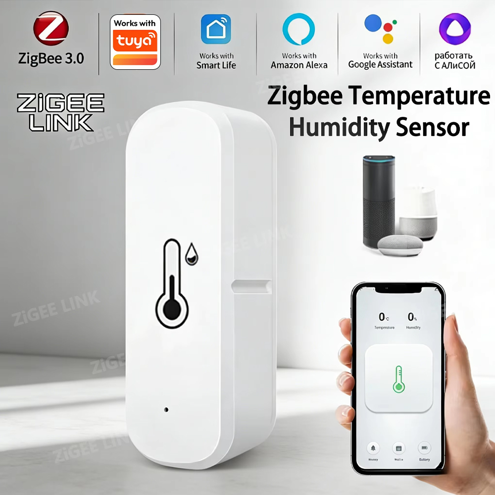 Zigbee Temperature Humidity Sensor Smart Home Device Compatible Works with Tuya Home Alexa for Environmental Monitoring