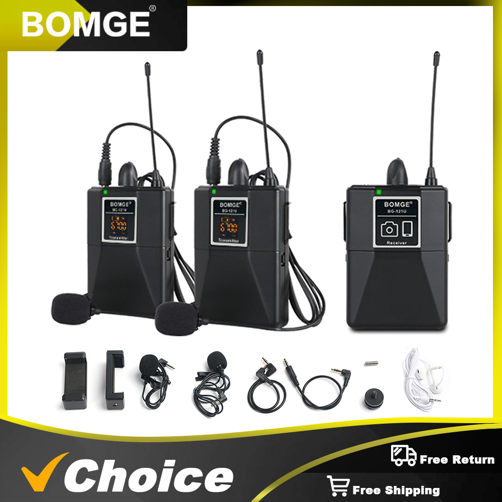 BOMGE Wireless Lavalier Lapel Microphone System Headset Mic Interview for Android Smartphones Speaker DSLR Camera Teach
