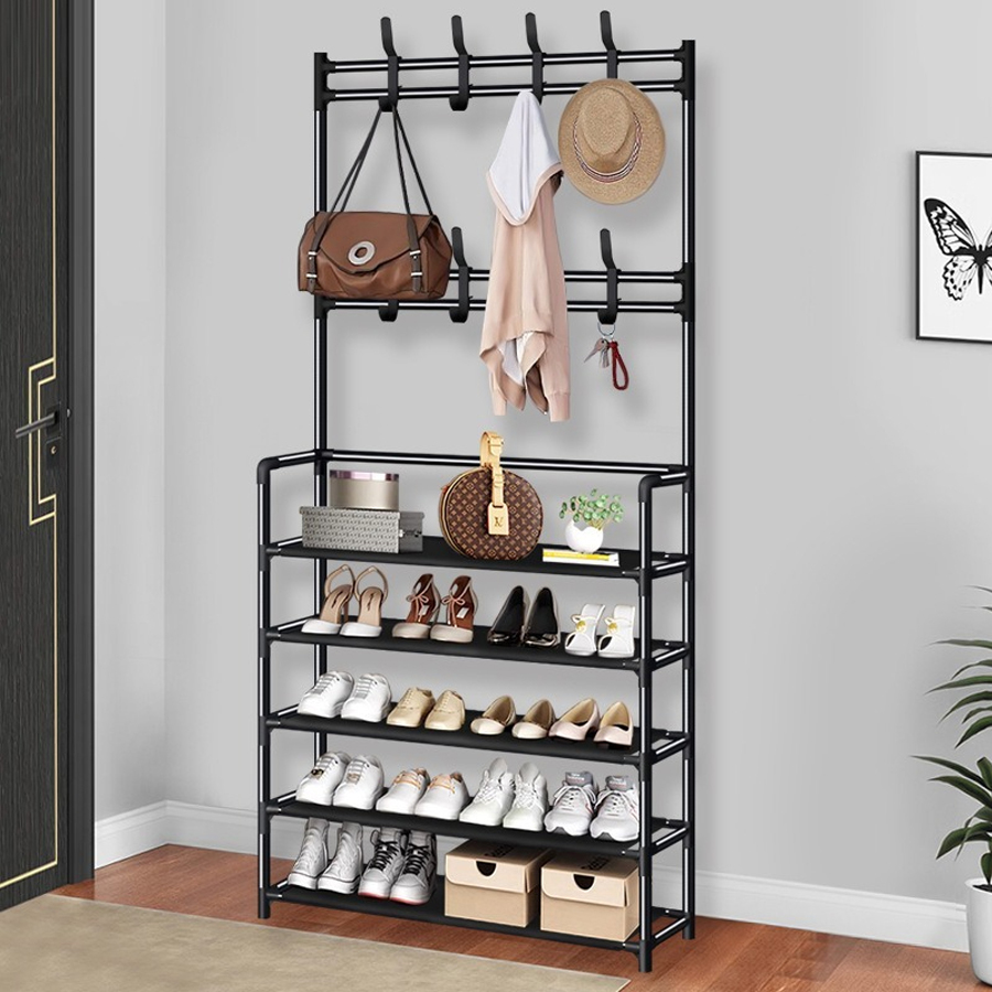 Simple floor standing clothes rack combination for home use, multifunctional bedroom, living room, clothes hanger, shoe rack