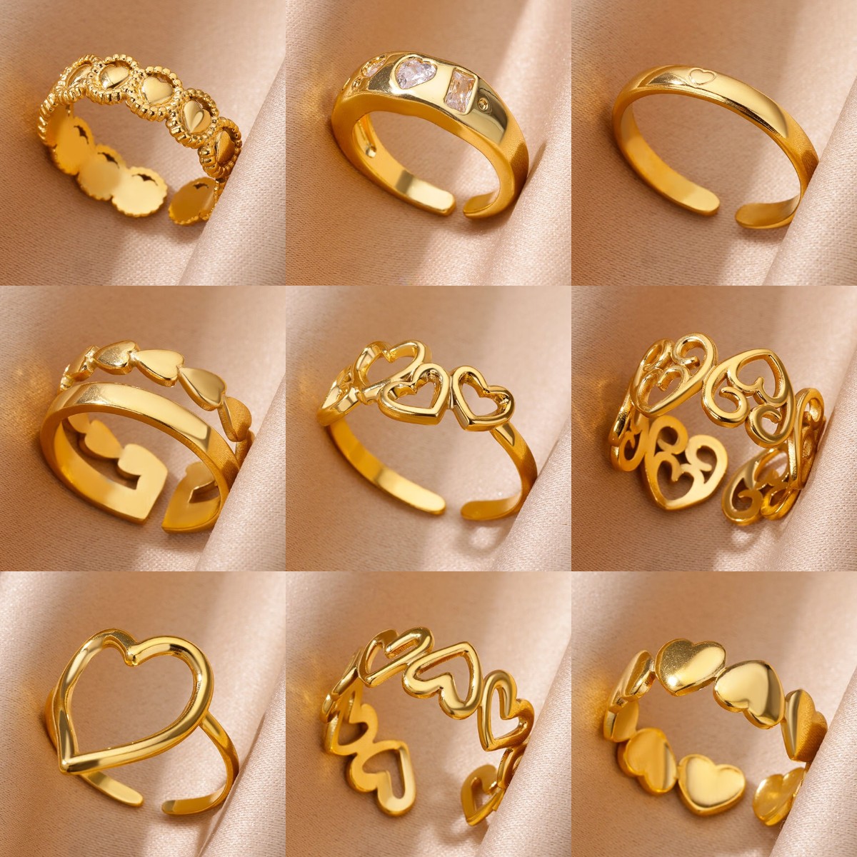 Fashion Heart-shaped Stainless Steel Rings For Women Gold Color Exquisite Wedding Couple Finger Rings Girls Jewelry Accessories