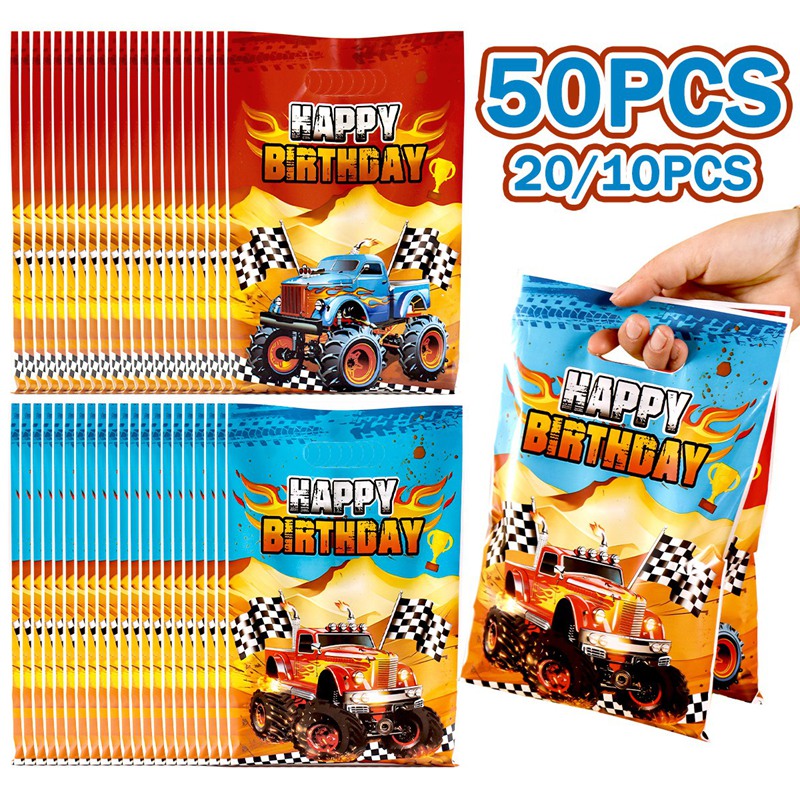 10/20/50pcs Hot Wheels Party Favor Bag Monster Truck Candy Packaging Bag Kids Boys Racing Birthday Baby Shower Party Decor
