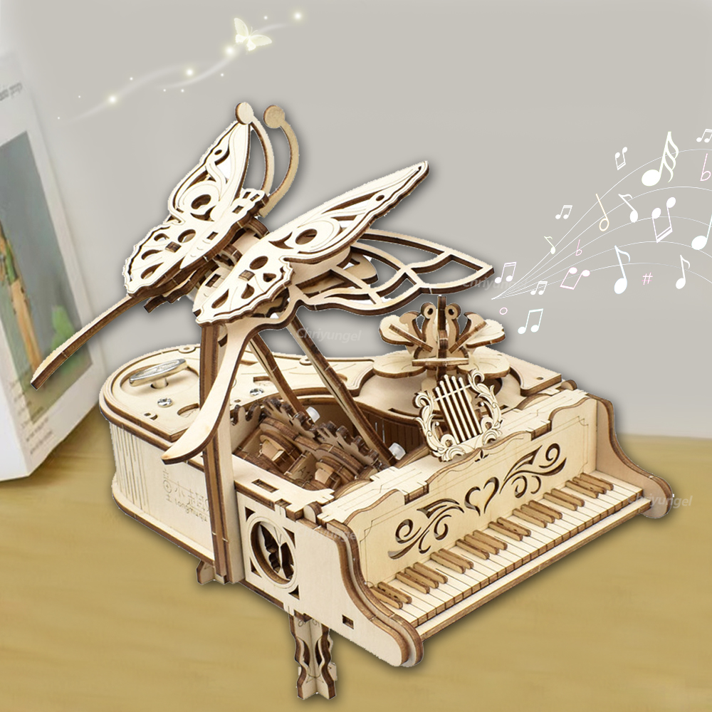 3D Wooden Puzzle Music Box Piano Model Kit DIY Assembly Musical Instrument Building Kits Home Decor Crafts for Adults Kids