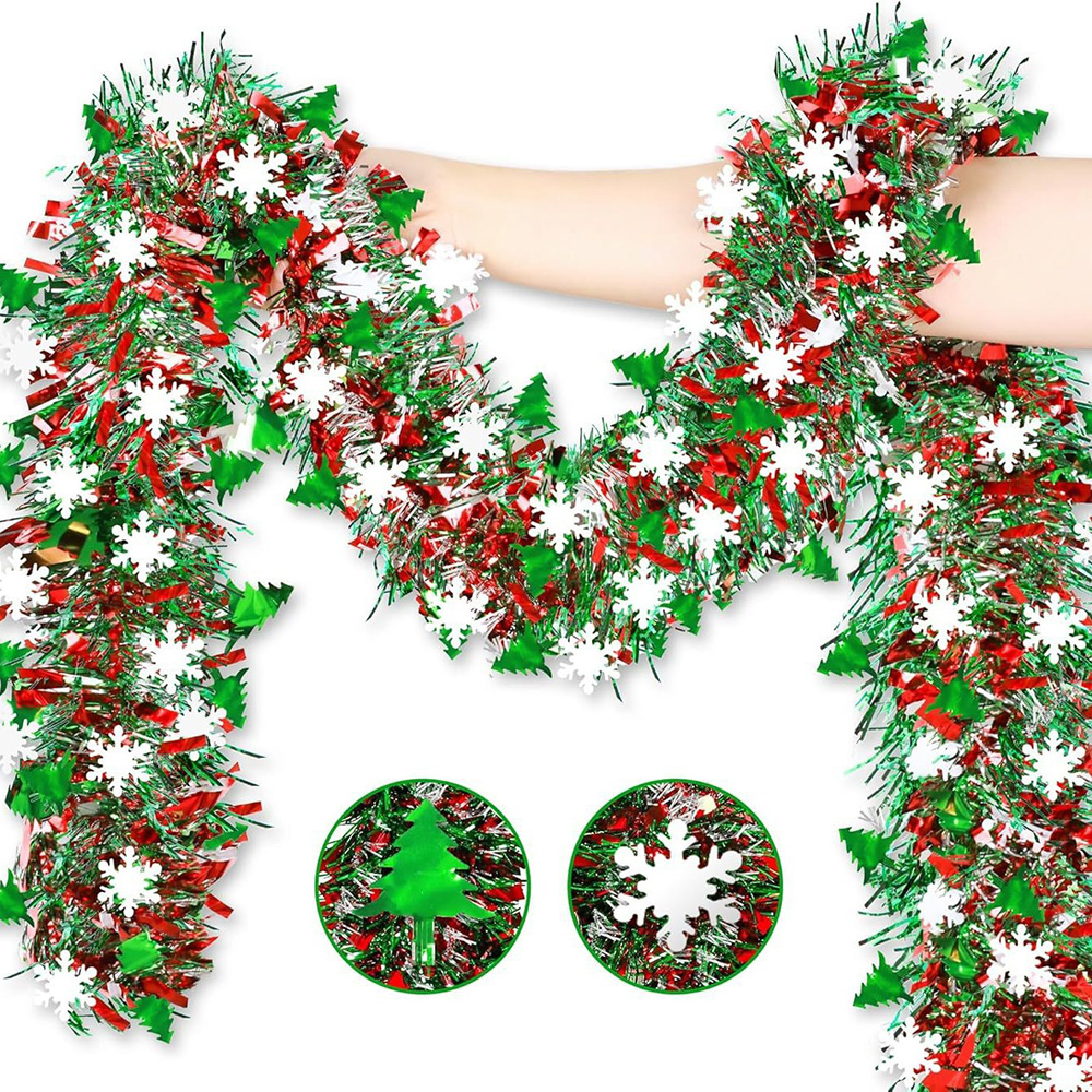 Runtowo 2M Christmas Snowflake Tinsel Garland Xmas Tree Decoration Merry Christmas Decor for Home Navidad 2025 New Year Decor