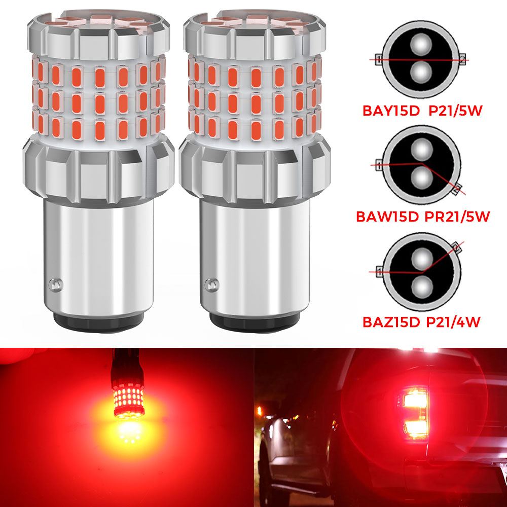 BMTxms 2Pcs 1157 BAY15D P21/5W P21 5W BAW15D PR21 5W BAZ15D P21 4W LED Car Moto Brake Stop Lights Tail Red Signal Lamp Bulbs 12V