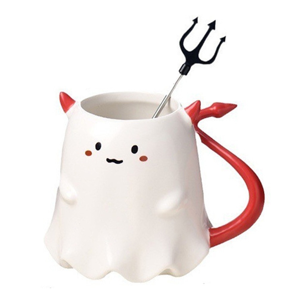 Halloween Ceramic Cup Creative Devil Coffee Cup 500ml/16Oz Reusable with Fork Is A Thoughtful Gift for Family and Friends