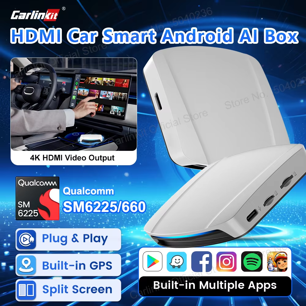2026 CarlinKit HDMI Video Output Android 13 CarPlay AI Box SM6225 8-Core Android Auto Wireless CarPlay Split Screen Smart TV Box