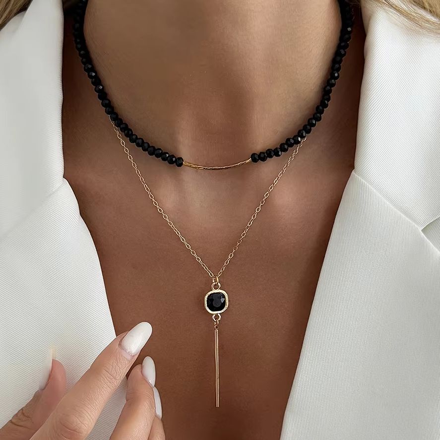 Ingemark 2Pcs/Set Elegant Temperament Irregular Black Rhinestone Pendant Necklace Women Vintage Metal Chokers Chain New Jewelry