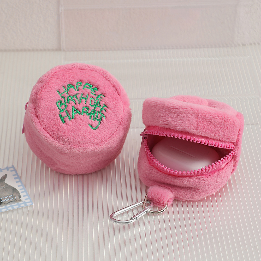 Portable earphone storage bag, student niche coin purse, hanging bag, simple mini plush makeup bag for girls