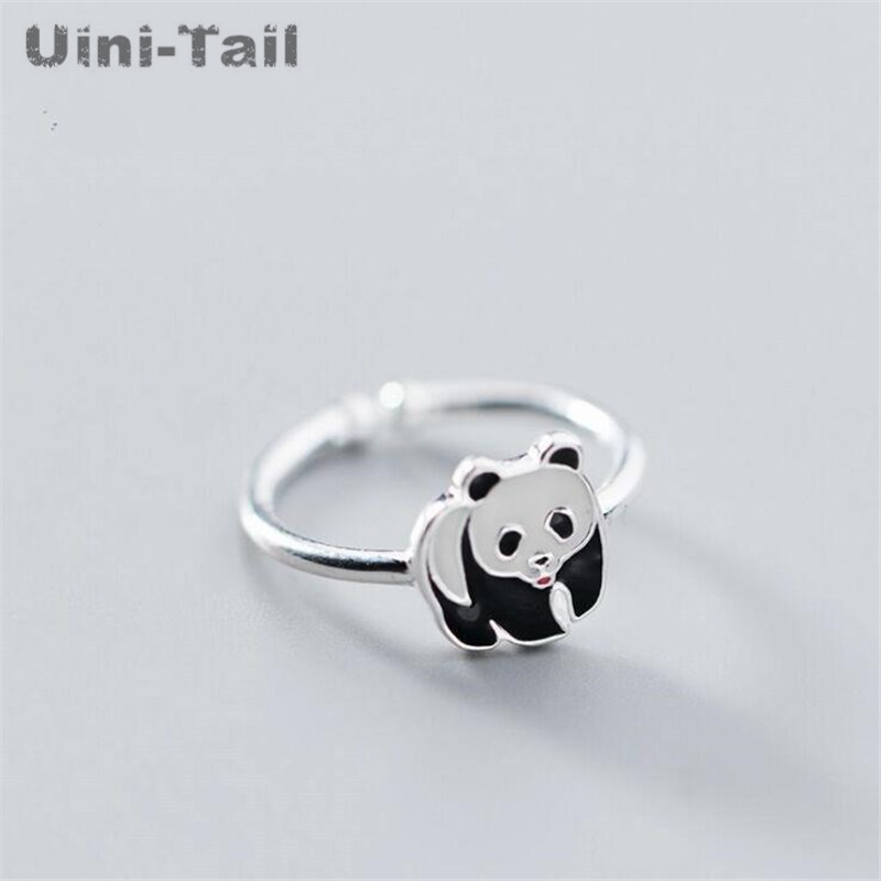 Uini-Tail hot new 925sterling silver cute panda opening adjustable ring China National Treasure sweet fashion small animal JZ086