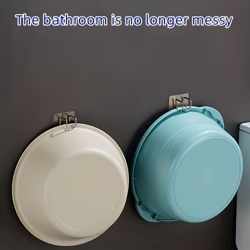 2pcs Metal Wall Mounted Hooks - No Drilling, Space-Saving Bathroom Kitchen/Storage Rack for Towels, Washbasin & More