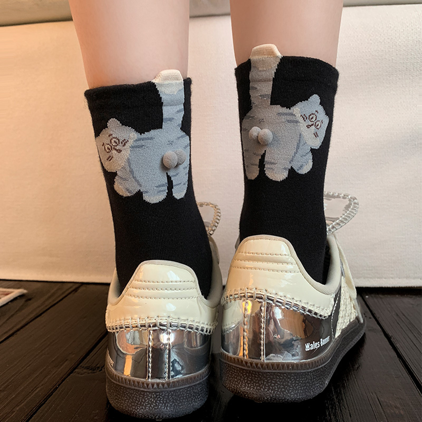 1/3 Pairs Cute Kitten Pattern Funny Women Mid Tube Socks Three-Dimensional Printing Soft Comfortable All Season Casual Socks