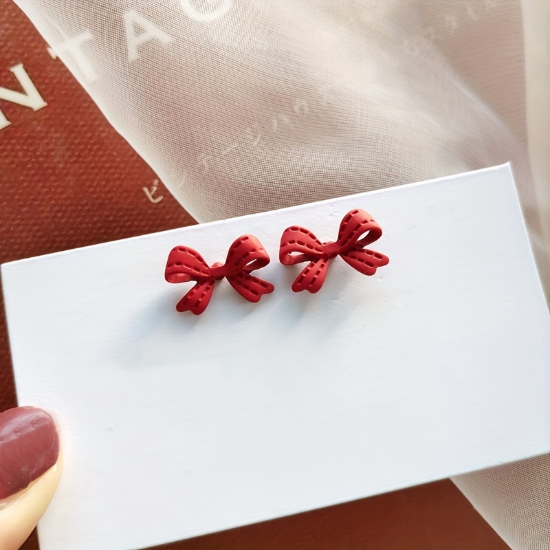 Red Bow Earrings Stud For Women Cute Mini Vintage Jewelry Charm Aesthetic Wedding Gifts 2024 New Korean Fashion Party Earring
