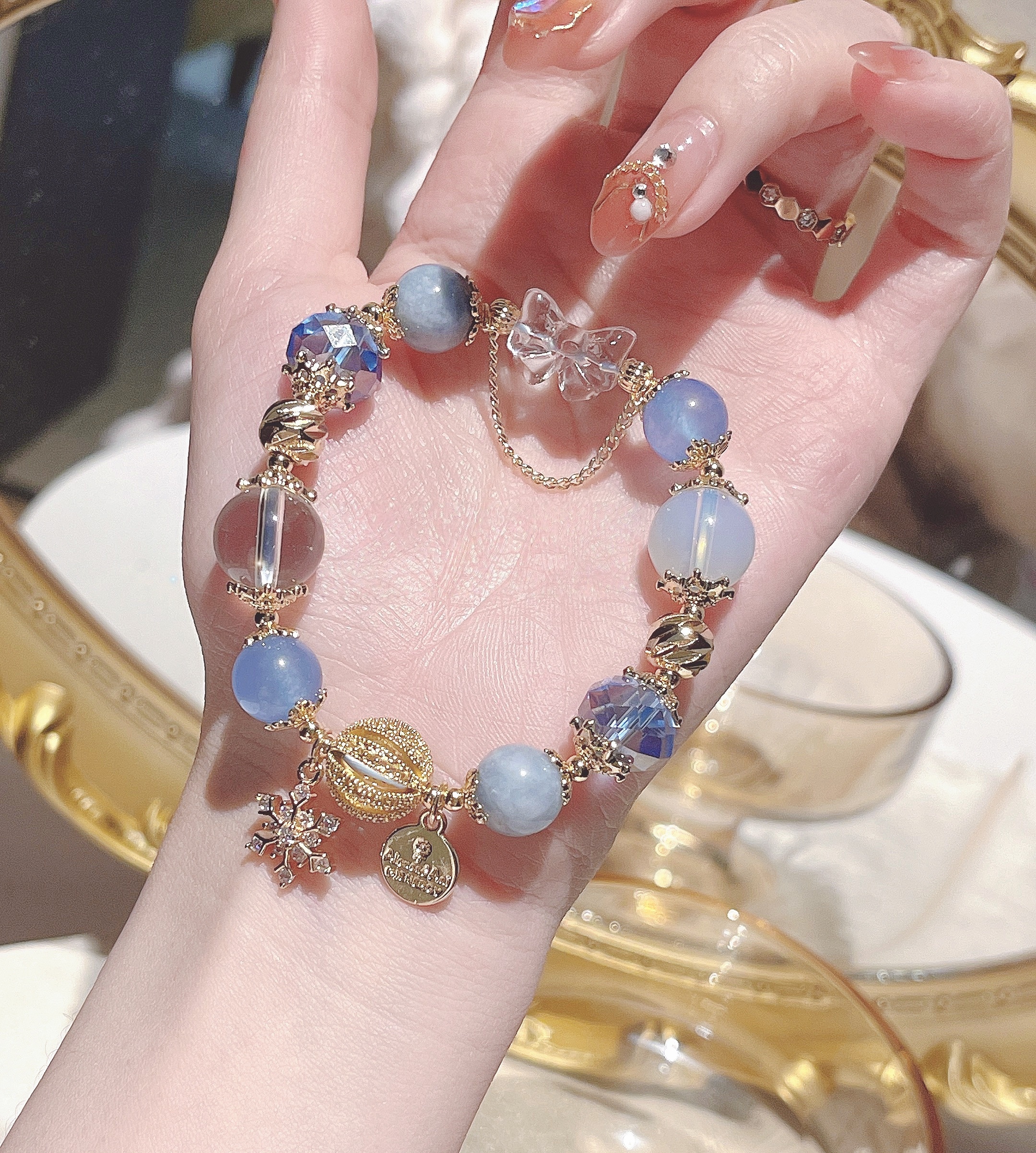 Natural navy blue treasure white crystal bracelet for women, high-end and niche, as a for female girlfriends