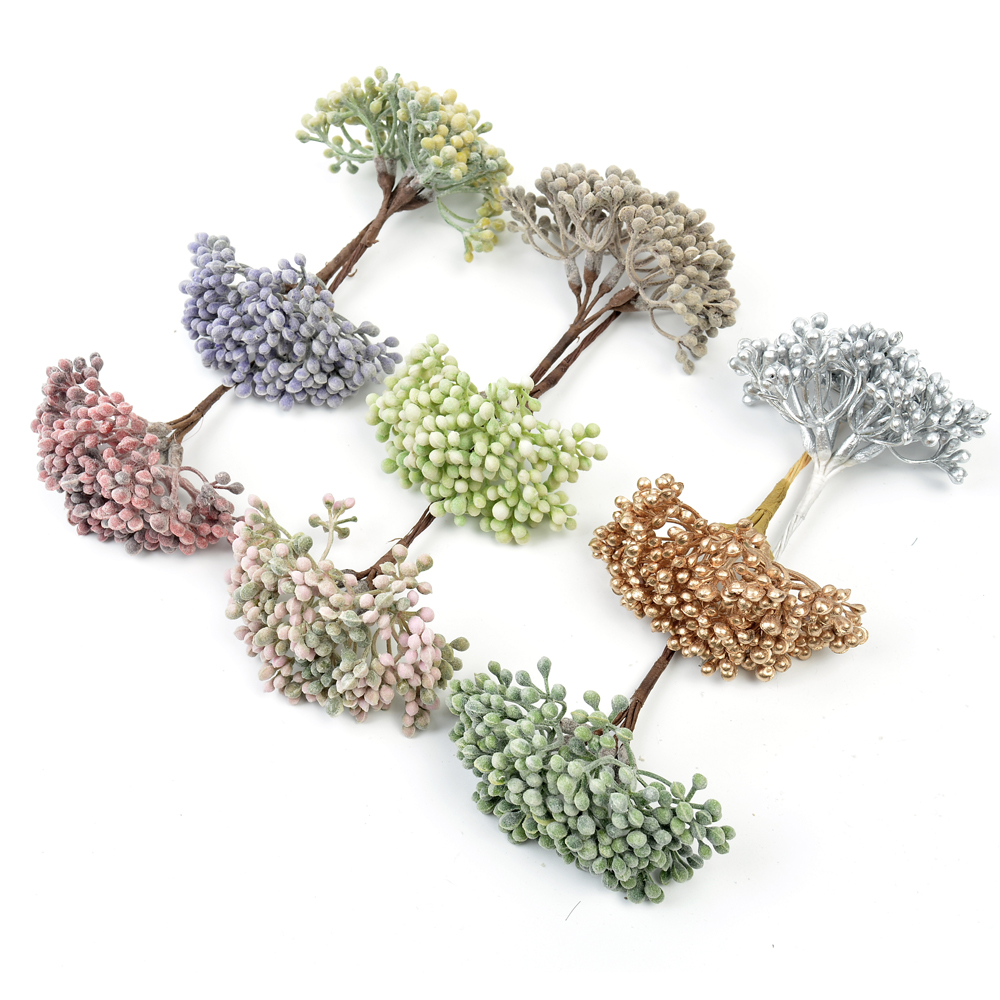 6Pcs/Bunch Artificial Flower Berries Stamens Bouquet Fake Plant for Home Decor Wedding Decorations DIY Craft Garland Accessories