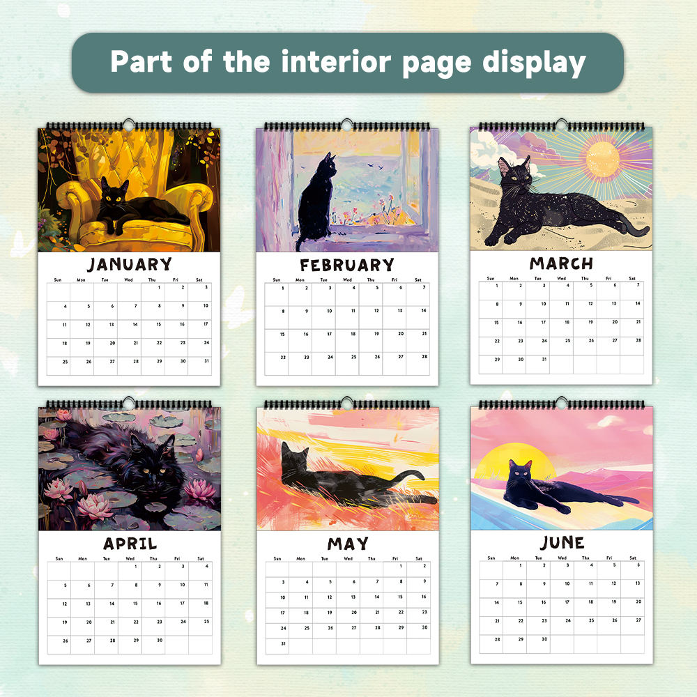 1pc, 2026 Cartoon Cute Cat Theme Calendar, 12 Different Designs, Wall Calendar, Birthday, Christmas, New Year Gift, US Standard