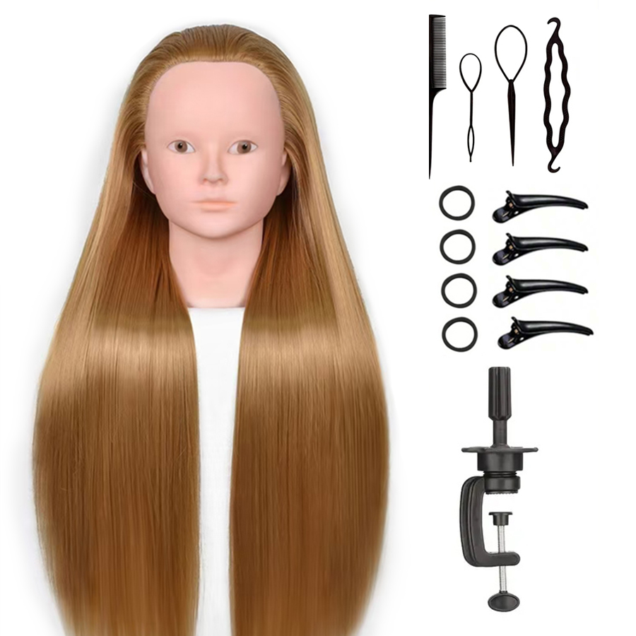 24 Inch Synthetic Hair Makeup Mannequin Head, Beauty Mannequin Practice Doll Head, With Desktop Stand And Hair Styling Set