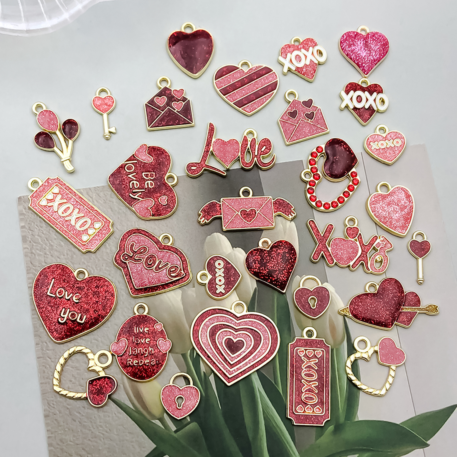 10/30pcs Romantic Red love Heart Alloy Charms Pendants for DIY Bracelet Necklace Earrings Valentine's Day Accessories