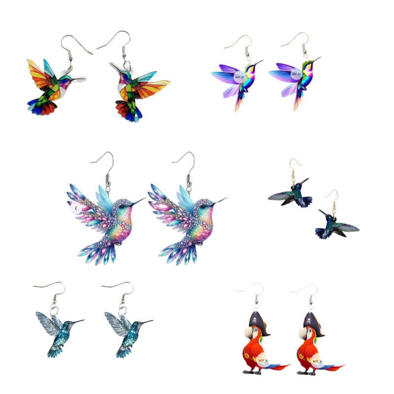 Colorful bird acrylic 2D flat earrings new fashion ladies earrings, suitable for four seasons