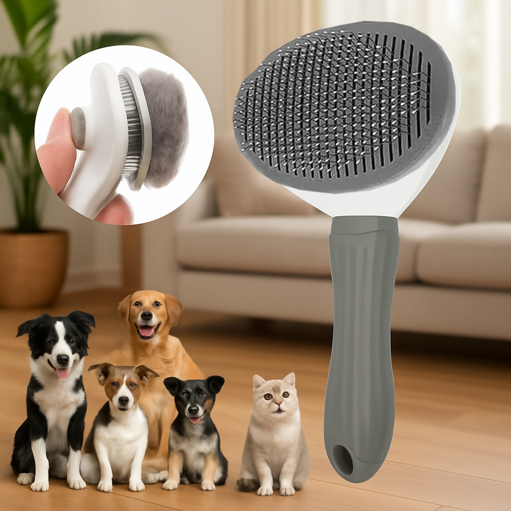 1 Pet Brush With Easy-To-Clean Buttons, A Pet Massage Comb For Effective Detangling And Hair Removal, With An Ergonomic